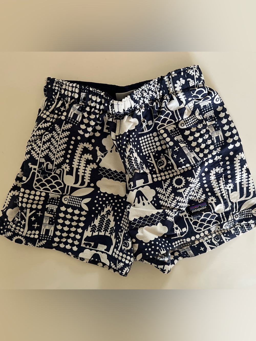 Patagonia Navy and White Nature-Print Board Shorts